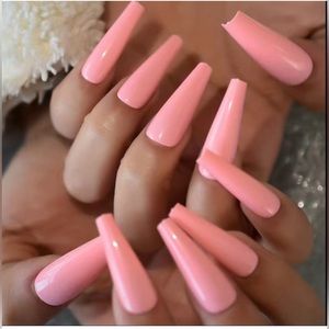 24 piece Long Pink Coffin Shape Press on Nails